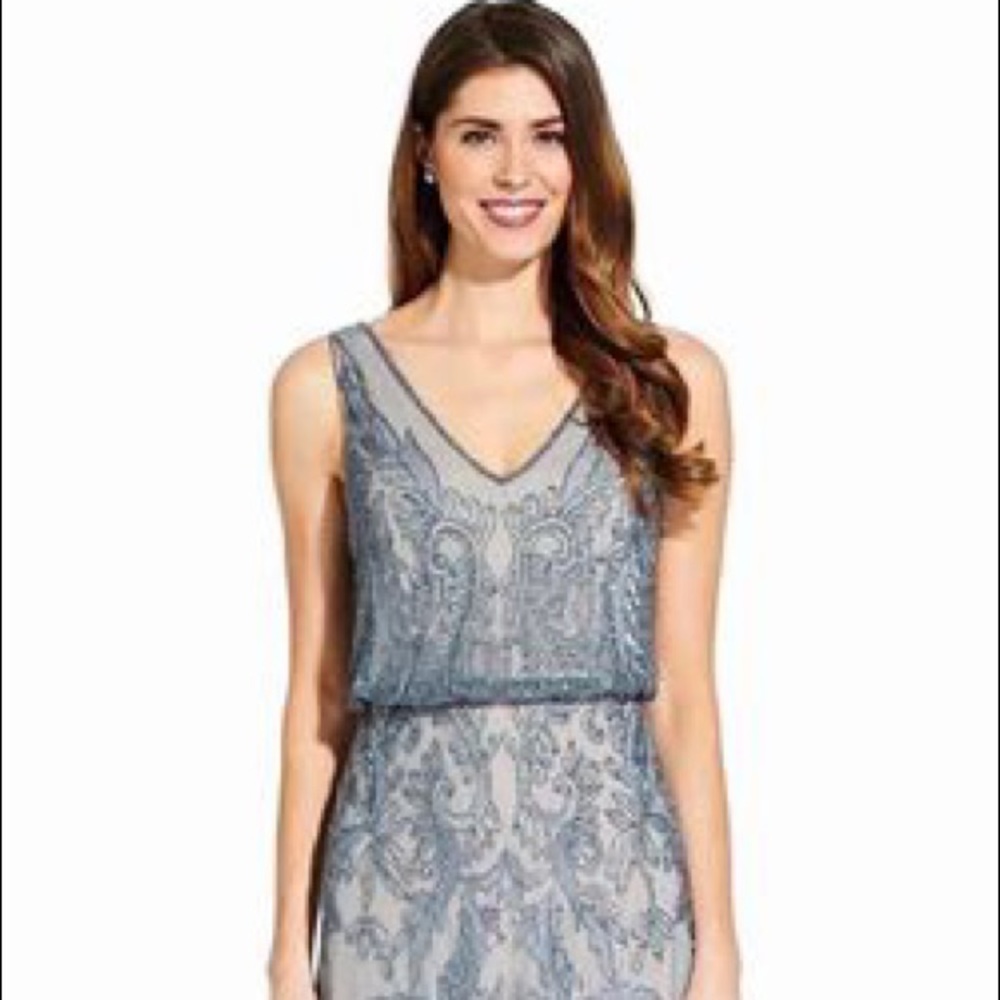 Adrianna Papell Filigree Beaded Blouson Dress